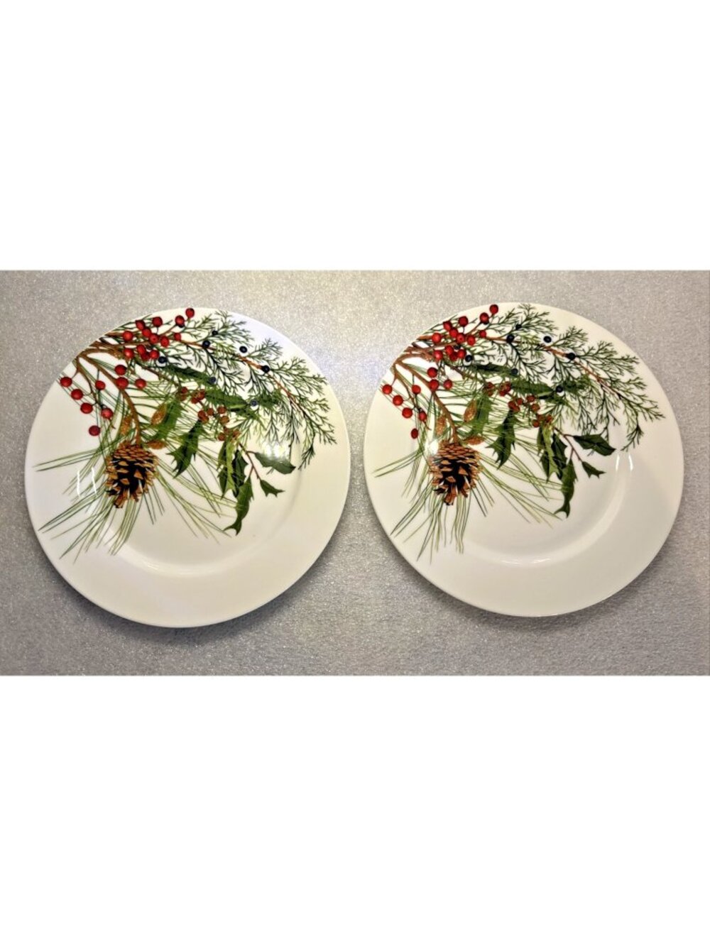 Set of 2 Williams Sonoma Woodland Berry Winterberries Plates 8.75" Christmas NEW